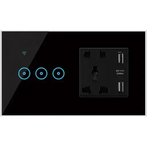 [ALL IN ON (SOCKET+3 GANG) (Black & White) (Wifi)] ALL IN ON (SOCKET+3 GANG) (Black & White) (Wifi)